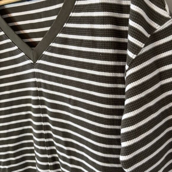 Lands End Womens Thermal Shirt Green White Stripe 3/4 Sleeve Pullover Top Large - Picture 3 of 9